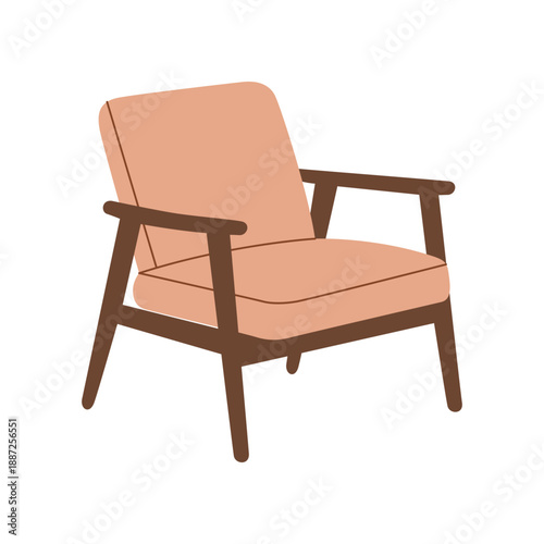 Wooden armchair with upholstered seat. Flat vector modern furniture illustration