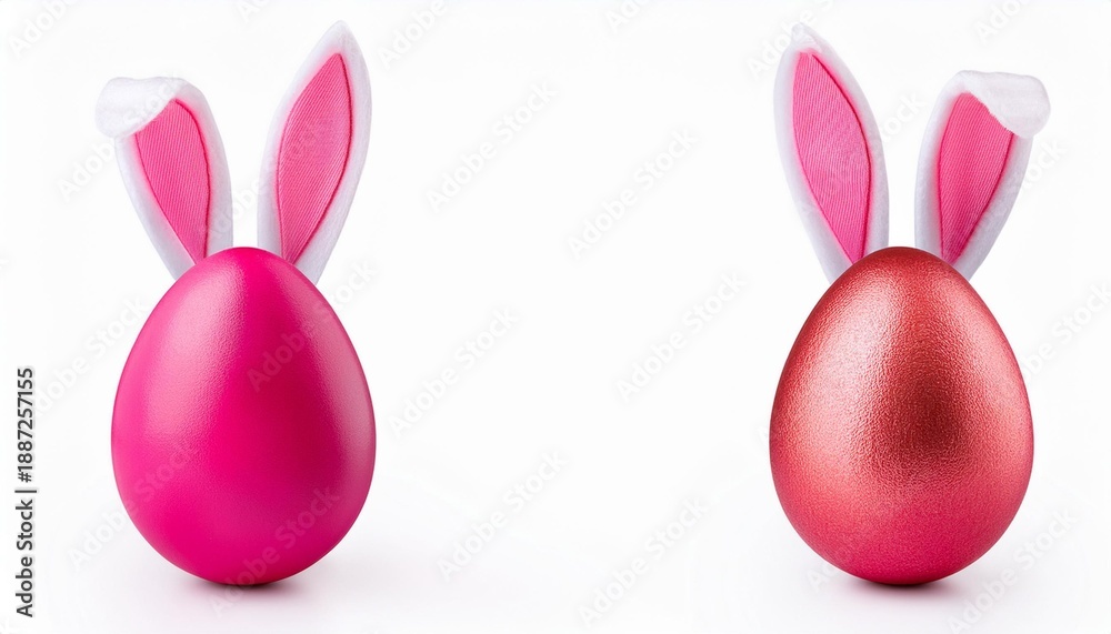 Fototapeta premium Pink and red easter eggs with bunny ears