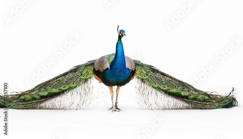 Peacock display on white background