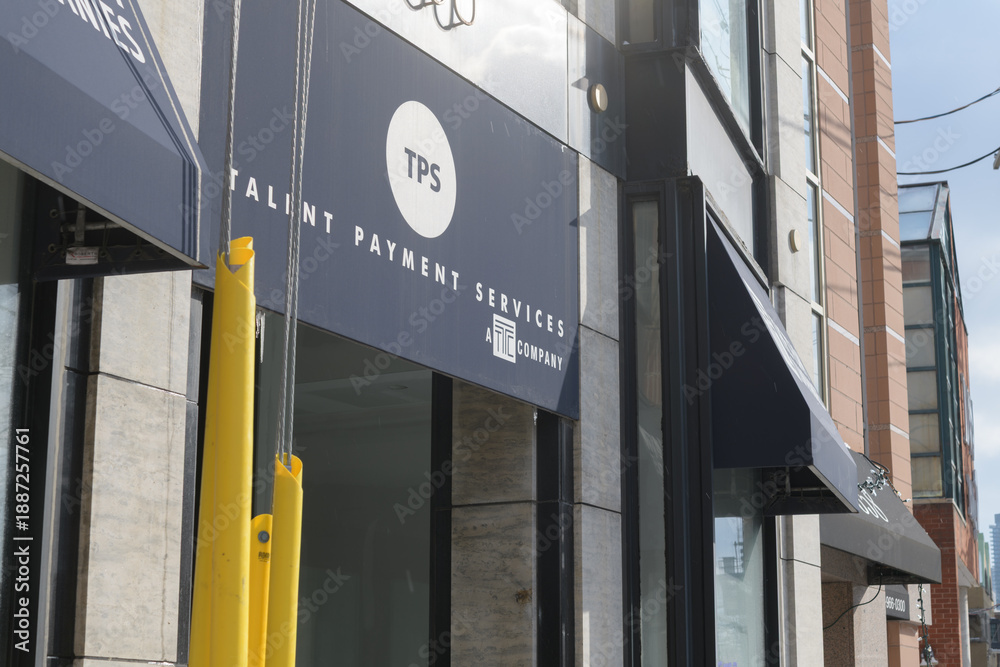 Fototapeta premium exterior building and sign of TPS, an employment agency, located at 360 Davenport Rd, Toronto