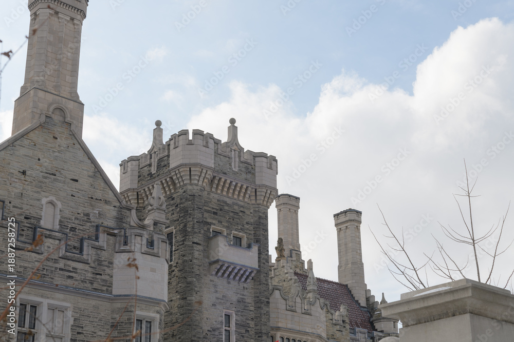 Fototapeta premium front exterior of Casa Loma, a Gothic Revival mansion in Toronto, designed by E.J. Lennox for Sir Henry Pellatt, built 1911–1914 as an opulent private residence; located at 1 Austin Terrace