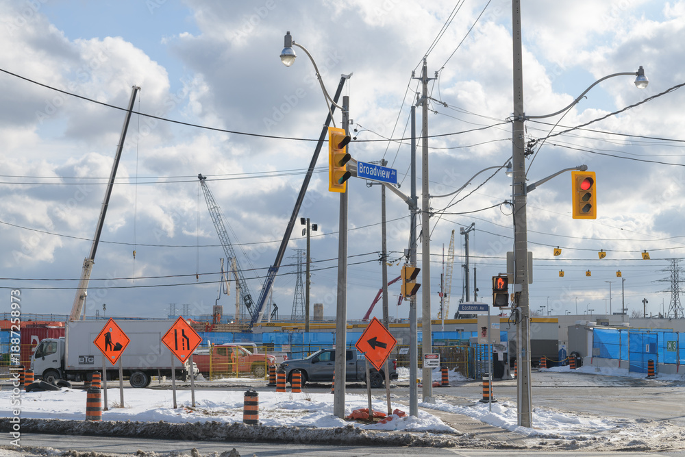 Naklejka premium construction site at Broadview Av and Eastern Av, Toronto