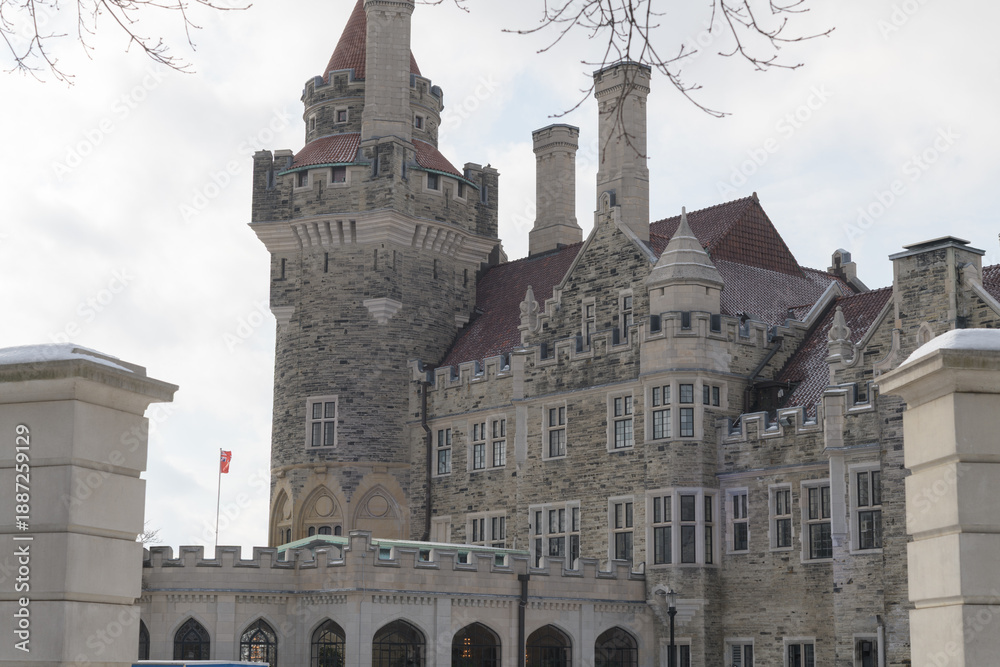 Fototapeta premium northeast exterior of Casa Loma, a Gothic Revival mansion in Toronto, designed by E.J. Lennox for Sir Henry Pellatt, built 1911–1914 as an opulent private residence; located at 1 Austin Terrace