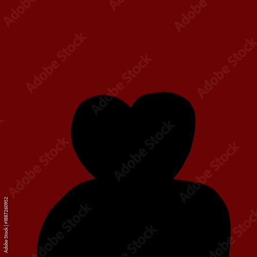 Silhouette of a man and woman hugging on a red background. Hand drawn Valentine's Day design illustration.