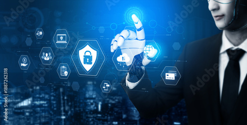 Schilderij op canvas An AI assistant manages an integrated cybersecurity system for complete business protection