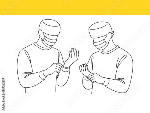 Medical professionals putting on gloves