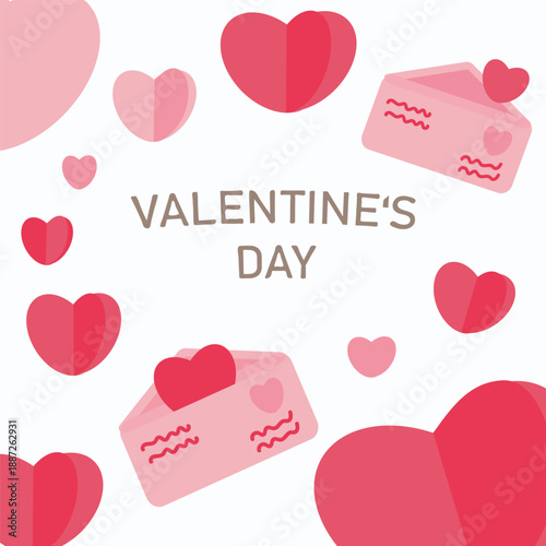 Card with hearts for Valentine's day with hearts and envelops