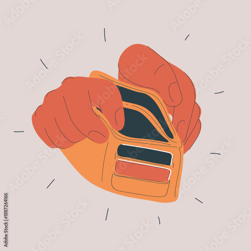 Cartoon vector illustration of hands opening an empty wallet, money, finances and financial hardship concept