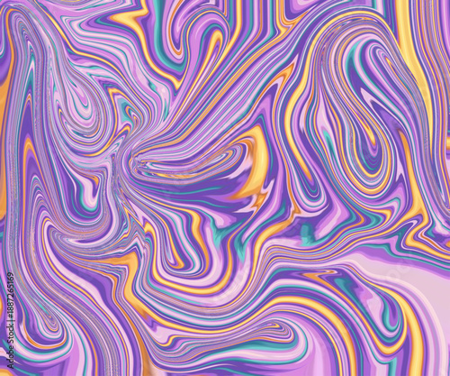 Fluid abstract, marble, swirl, colorful, psychedelic waves in purple, teal and gold creating dreamy liquid motion background texture.