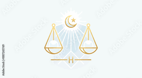 Golden scales with crescent moon and star symbolizing justice and balance