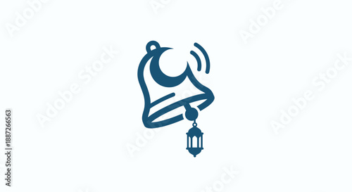 Elegant blue bell icon with lantern pendant ringing loudly