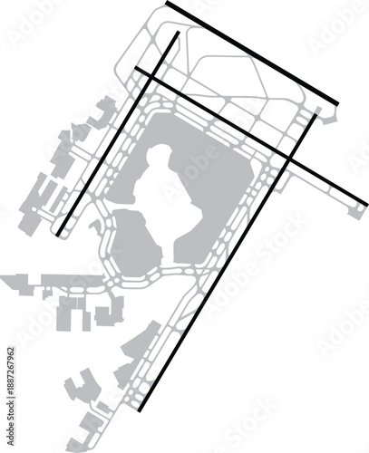JFK, John F. Kennedy International Airport Map Diagram Blank Simplified, Runways and Buildings