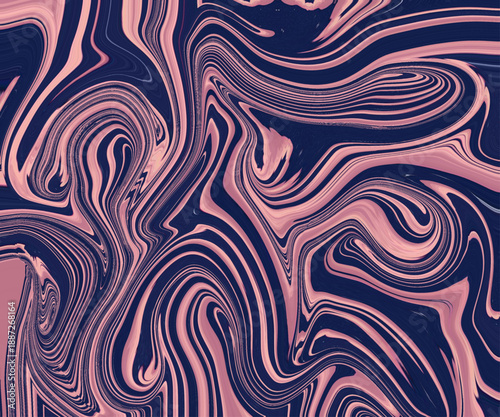 Abstract fluid marble waves with flowing blush and navy lines, liquid motion texture, modern background for luxury branding, art prints, and creative design.