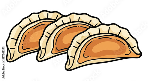 Pan Fried Japanese Gyoza Dumplings with Crispy Golden Skin Illustration