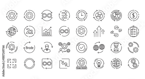 Set of outline icons related to continuity. Linear icon collection. Vector illustration