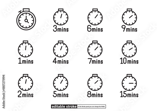 タイマーのアイコンセット（編集可能なストローク）