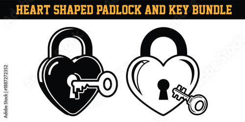 Heart shaped padlock and key bundle for love security symbol  heartlock  key and heart shaped lock