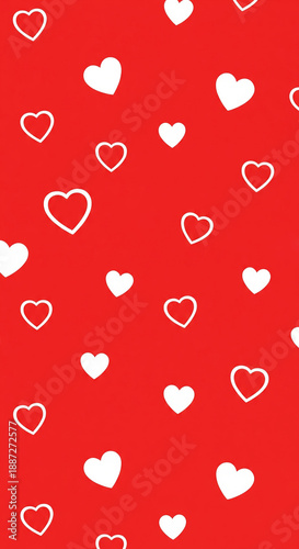 Red background with red and white hearts, Valentines Day or romantic design