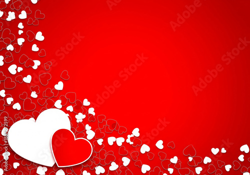 Red background with red and white hearts, Valentines Day or romantic design