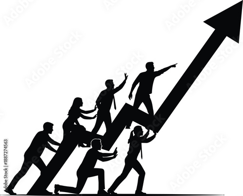 Business growth concept with silhouette people climbing upward arrow