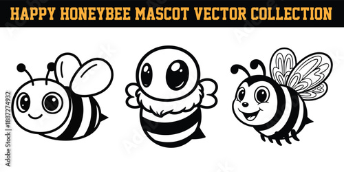 Setofthreecartoonbeeswithdifferentexpressionsandwingstylesisolatedonwhitebackground