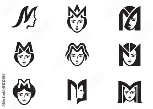 Letter m logo design with woman face for beauty, fashion, or cosmetic brands