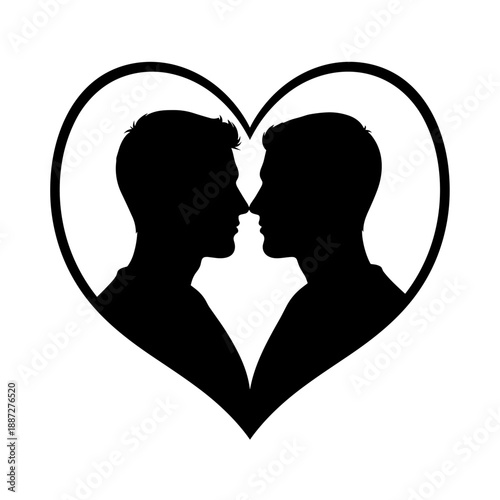 Couple Silhouettes Kissing Inside Heart Shape.