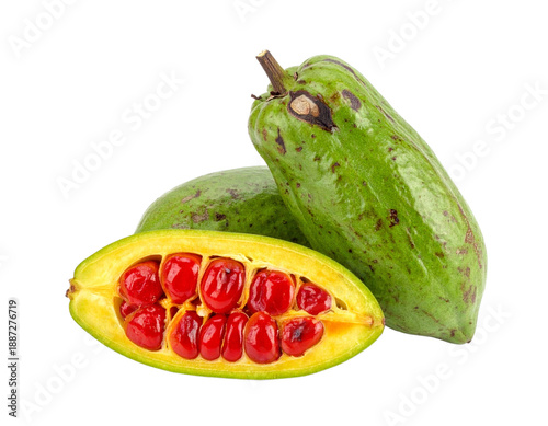 Green ackee fruit isolated on transparent background