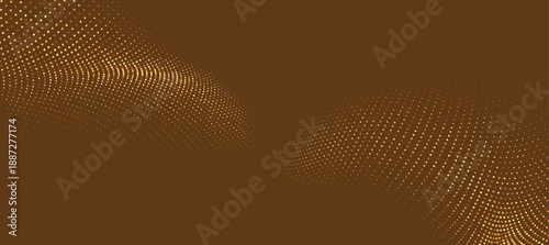 Luxury golden halftone dots wave on dark brown background, premium abstract particle flow for elegant branding, digital glowing sequence, sophisticated corporate design element