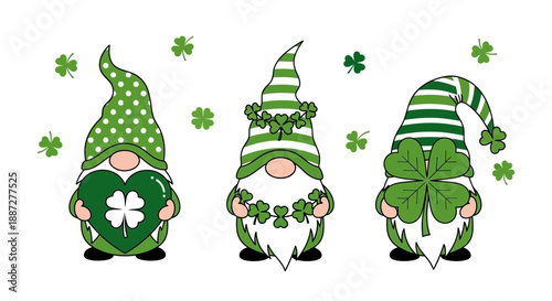 Charming St. Patrick's Day Gnomes with Clover Accents Vector Illustration