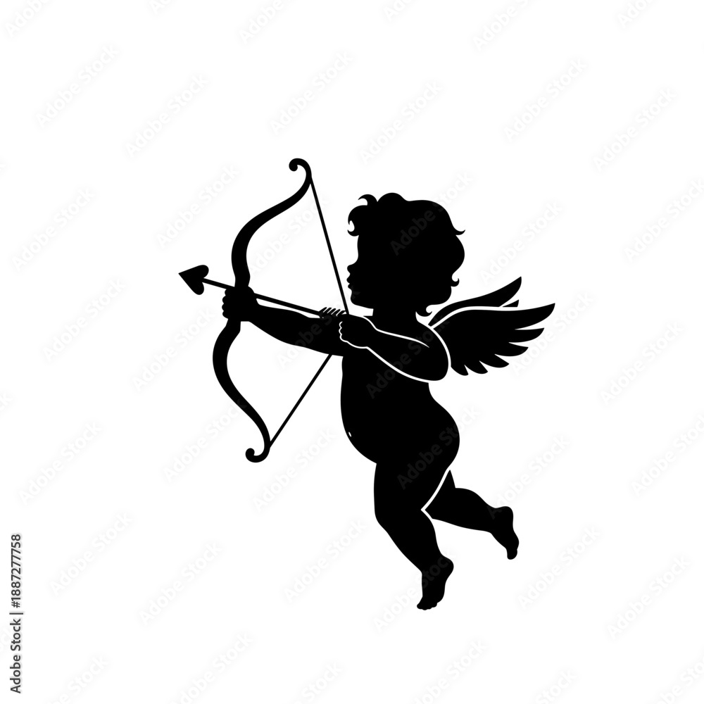 Fototapeta premium Cupid Silhouette with Bow and Arrow Flying 2.