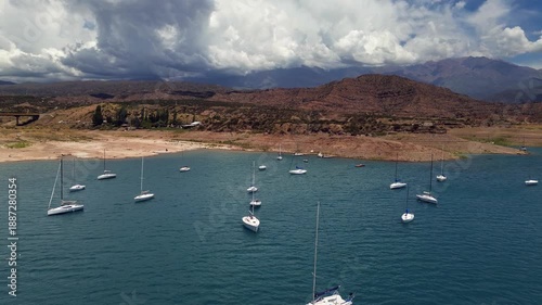 Wallpaper Mural Aerial view of leisure boats anchored in lake Potrerillos in Mendoza, Argentina Torontodigital.ca