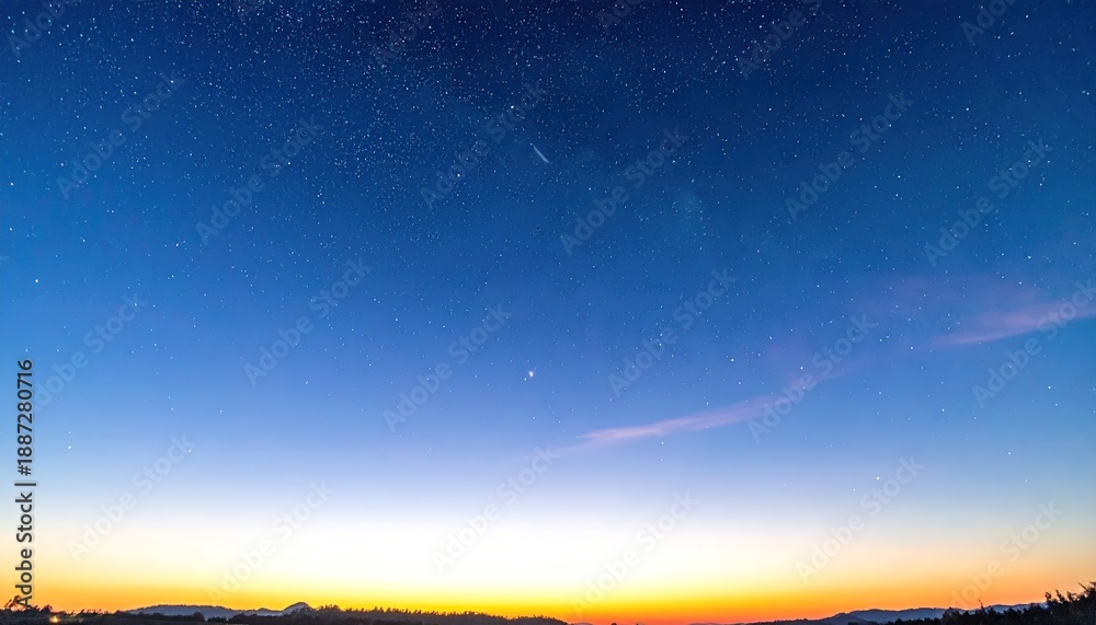 Fototapeta premium Vast Blue Sky at Dusk with Faint Stars and Horizon Glow.
