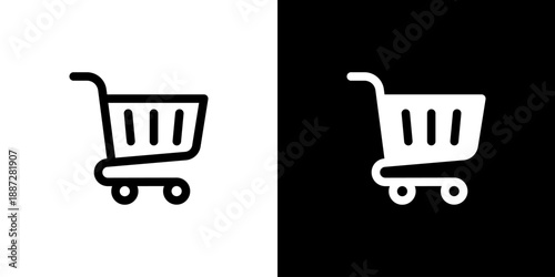 Shopping Cart icon concept with flat Black White Background. Vector illustration.