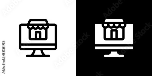 Online Store icon concept with flat Black White Background. Vector illustration.