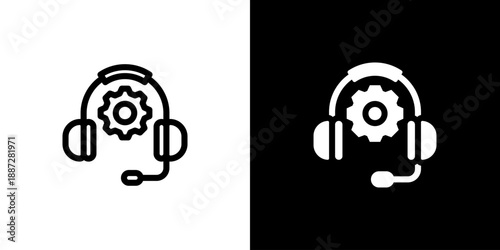 Headset icon concept with flat Black White Background. Vector illustration.