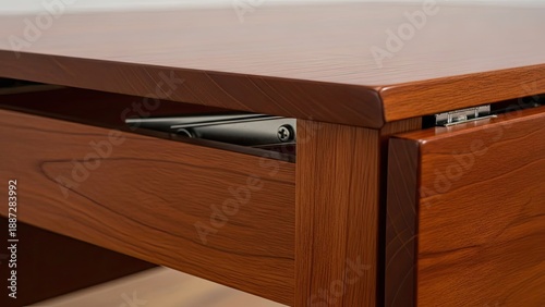 Wallpaper Mural Close-up of a wooden desk corner, showing drawer detail and smooth, varnished finish Torontodigital.ca