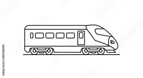 Modern High-Speed Passenger Train Outline Icon. Simple Line Art Vector Illustration of a Railway Locomotive for Transport and Travel.
