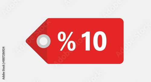 Red 10 Percent Discount Tag Icon. Sale Offer, Price Reduction Label, Promotion Symbol, Marketing Concept.