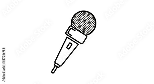 Simple line art microphone icon for audio recording, live performance, sound broadcast, voice communication applications