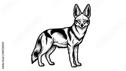 Black and white illustration of a fox in a dynamic pose
