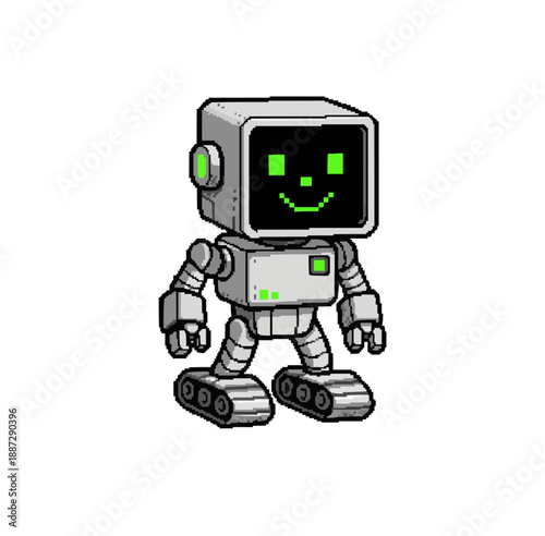 pixel art retro robot hero with boxy design for sci fi games, arcade rpg assets, cute characters, and classic pixel visuals