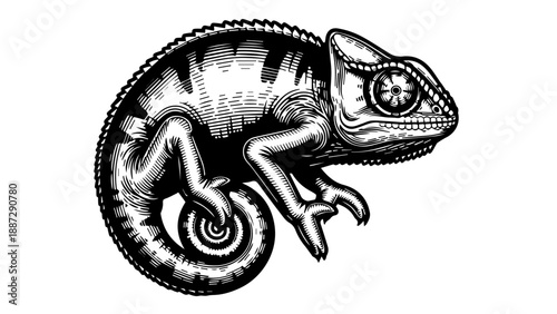 Engraved chameleon reptile illustration isolated