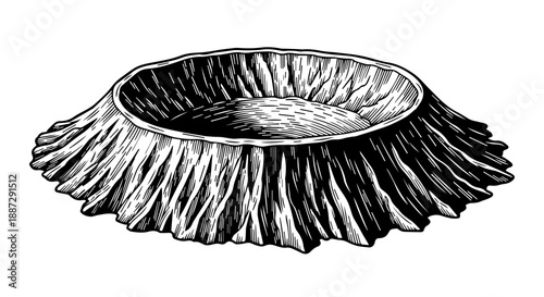 Black and white illustration of a tree trunk cross-section with visible growth rings