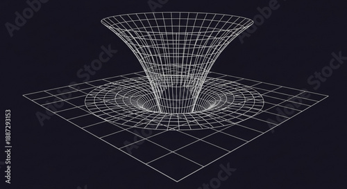 Wireframe 3d funnel shape on grid background illustrating mathematical concept or physics model