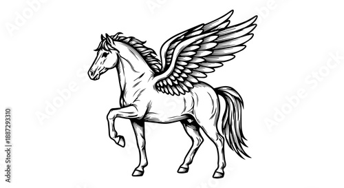 Majestic Pegasus in mid-motion with spread wings and intricate details