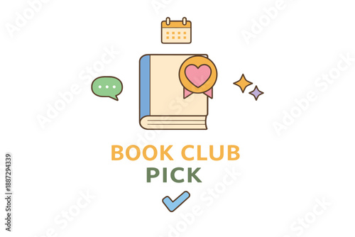 Book club selection icon with calendar and heart symbol