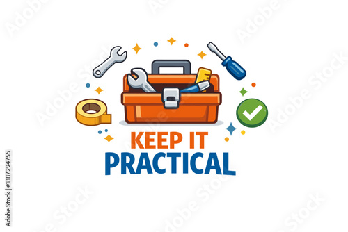 Toolkit with tools and keep it practical text illustration