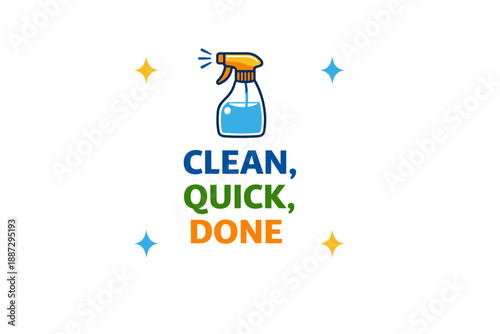 Clean quick done spray bottle graphic with colorful stars