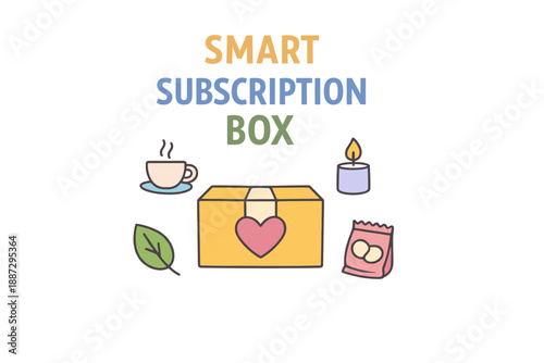 Smart subscription box with tea, candle, snack, leaf, and heart